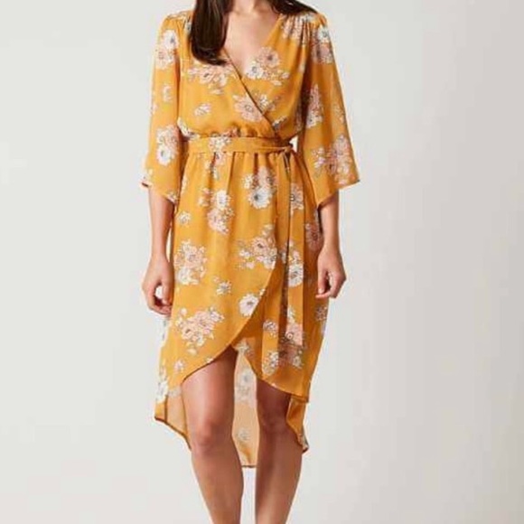 Daytrip Dresses & Skirts - Daytrip Mustard Yellow Floral High-low Dress